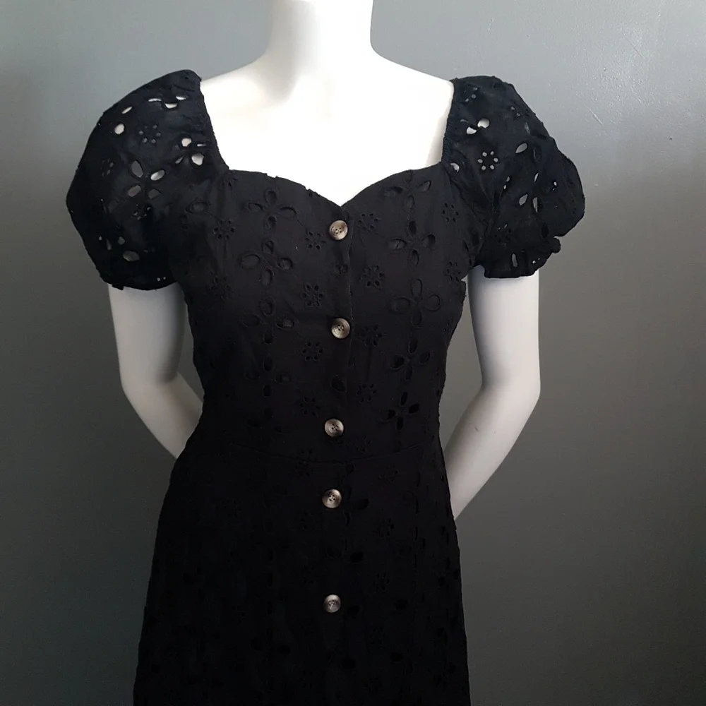 Monteau Black Eyelet Puff Sleeve Mini Dress - Picture 3 of 12